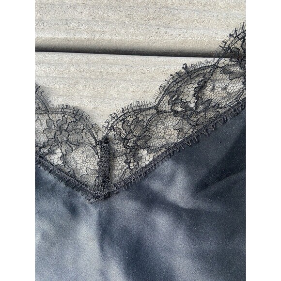 Y2K Lauren Ralph Lauren 100% Silk Black Cami Lace Trim Tank Top Size 14 - Picture 8 of 9